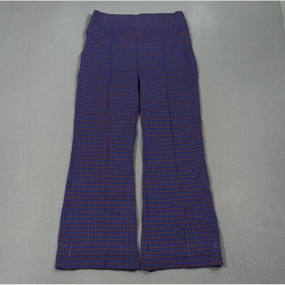 Spanx Pants Women's L Blue & Brown Houndstooth Hi Rise Flare Perfect Pant